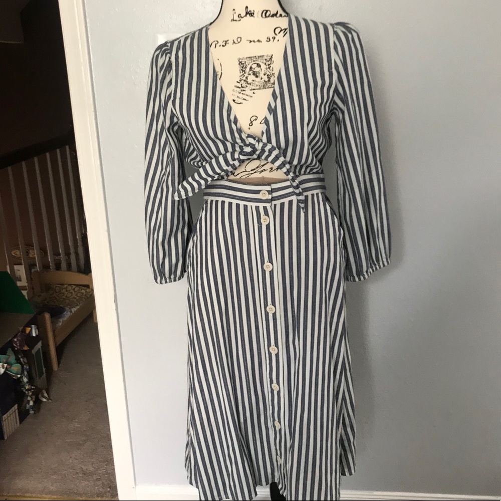Madewell Shimmer Stripe Cutout Midi Dress